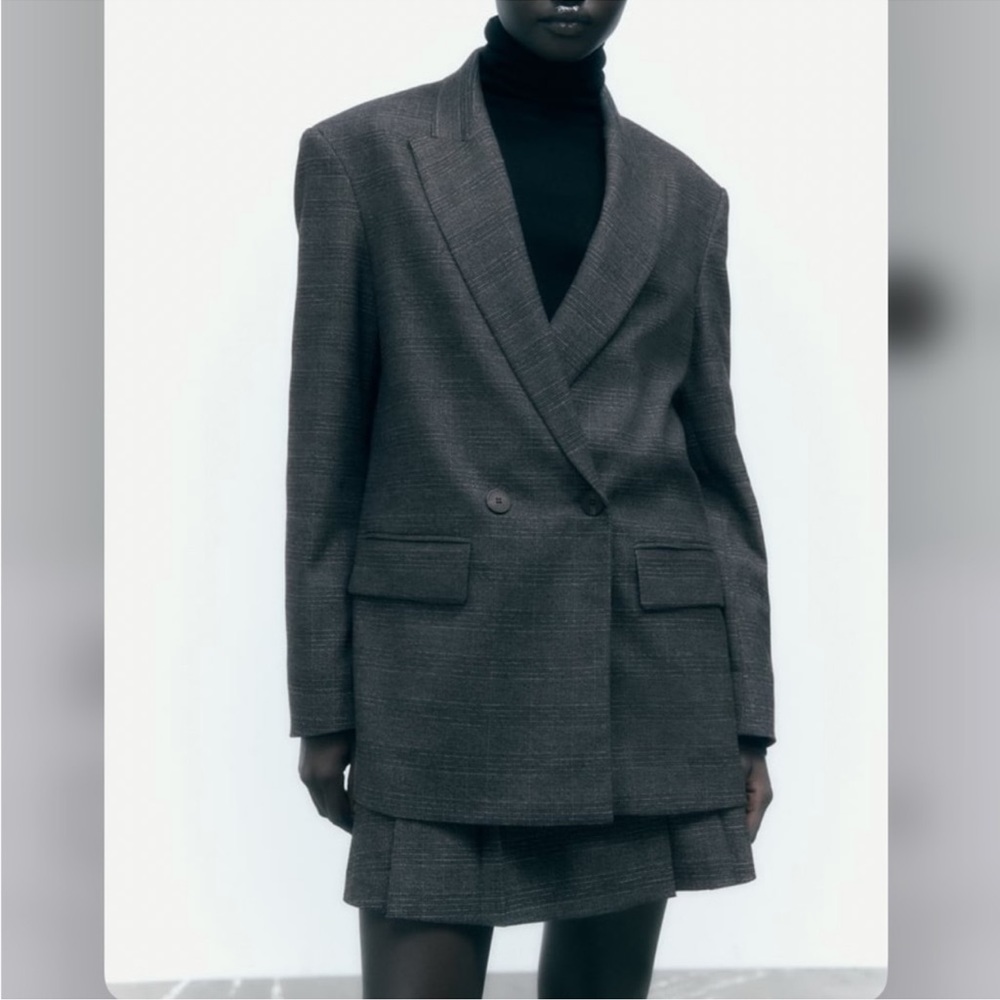 Zara Grey Plaid OVERSIZED DOUBLE BREASTED JACKET Size S